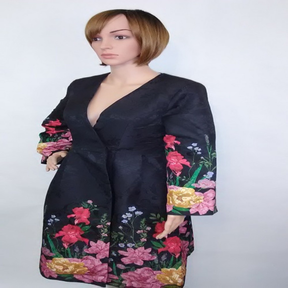 Black Floral Swing Tea Cocktail Evening Dress - Picture 3 of 7